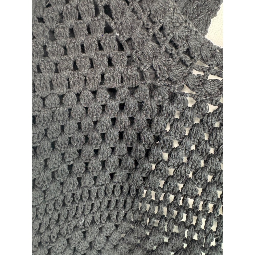 Free People Black Crochet Knit Long Sleeve Open Back Tie Crop Top Women's M - Picture 9 of 10